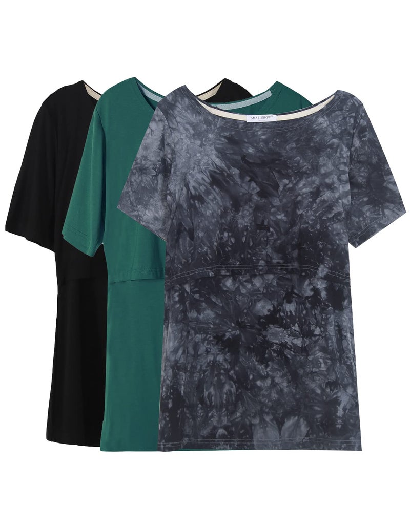 Smallshow 3 Pcs Maternity Nursing TShirt Nursing Tops BlackDeep GreenSVP136 Medium