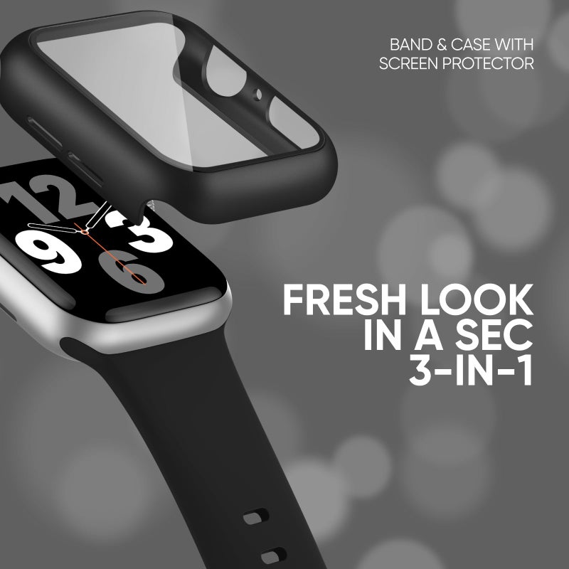 Knossen Compatible for Apple Watch Band 40mm 41mm and Case with Screen Protector, Soft Silicone Sport Strap Bands and Protective Cover with Tempered Glass for iWatch Series 9 8 7 SE 6 5 4 - Image 2