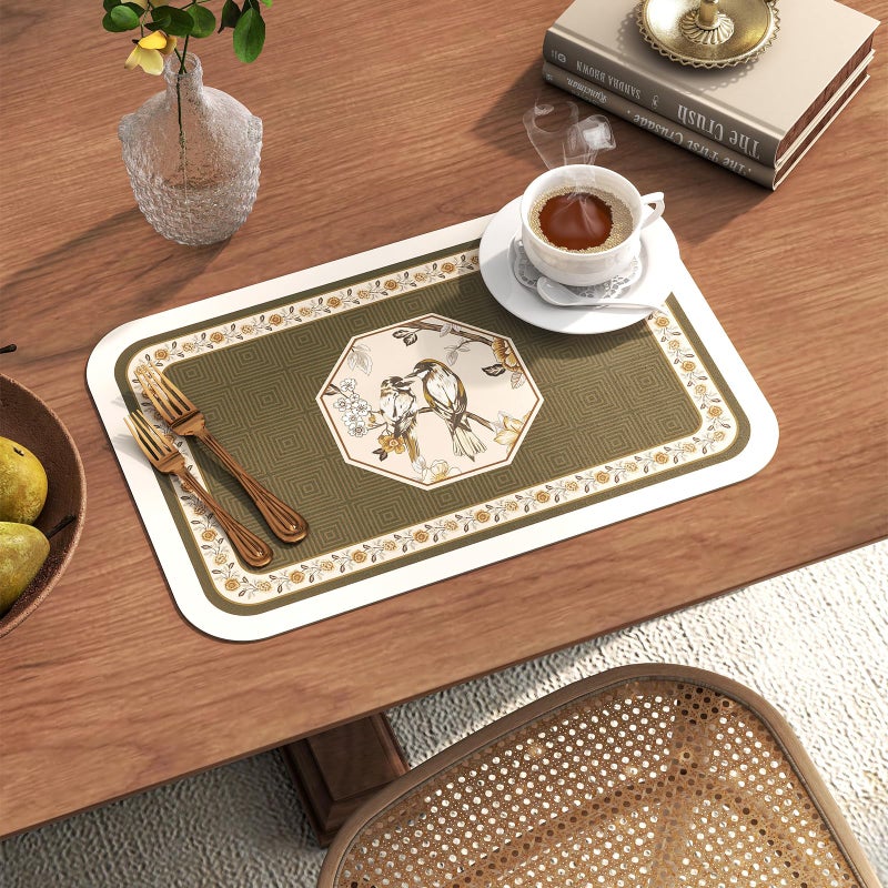 ISAENNE PVC Placemats Set of 6,Rectangular Flower and Bird Print Placemats, Waterproof and Heat-Resistant Place Mats,Decoration for Kitchen, Dining, Parties, Holiday,12"*17" - Image 2