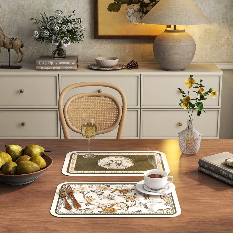 ISAENNE PVC Placemats Set of 6,Rectangular Flower and Bird Print Placemats, Waterproof and Heat-Resistant Place Mats,Decoration for Kitchen, Dining, Parties, Holiday,12"*17" - Image 3