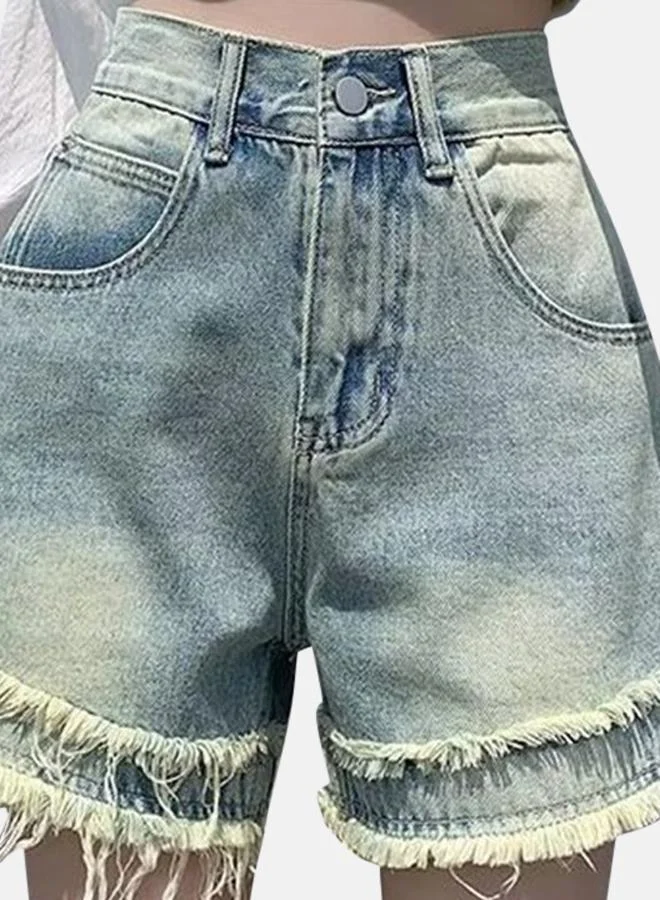 YUNIQEE Blue Slim Fit High-Rise Denim Shorts