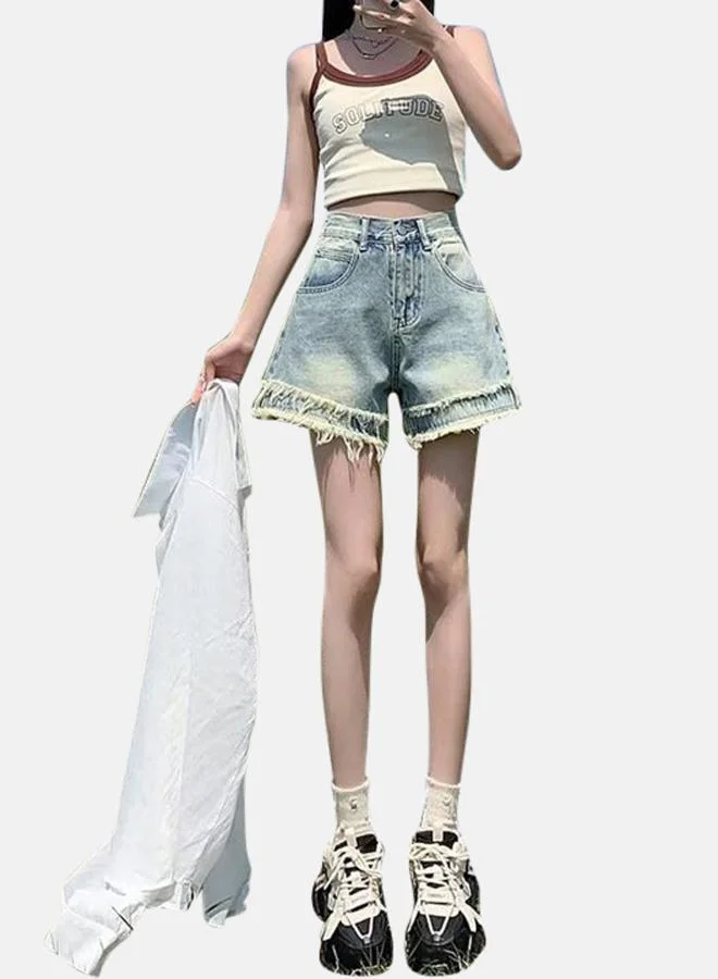 YUNIQEE Blue Slim Fit High-Rise Denim Shorts