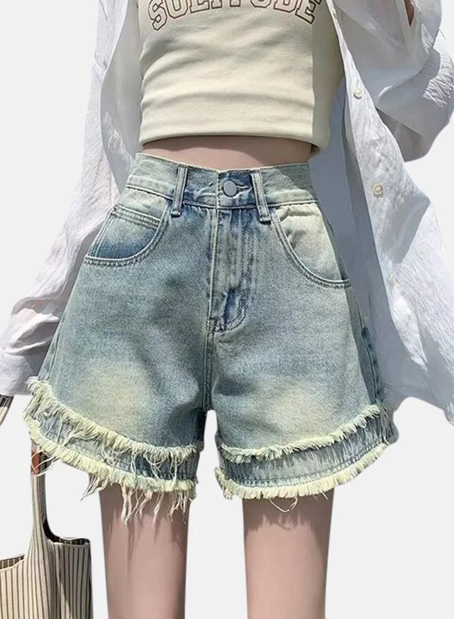 YUNIQEE Blue Slim Fit High-Rise Denim Shorts