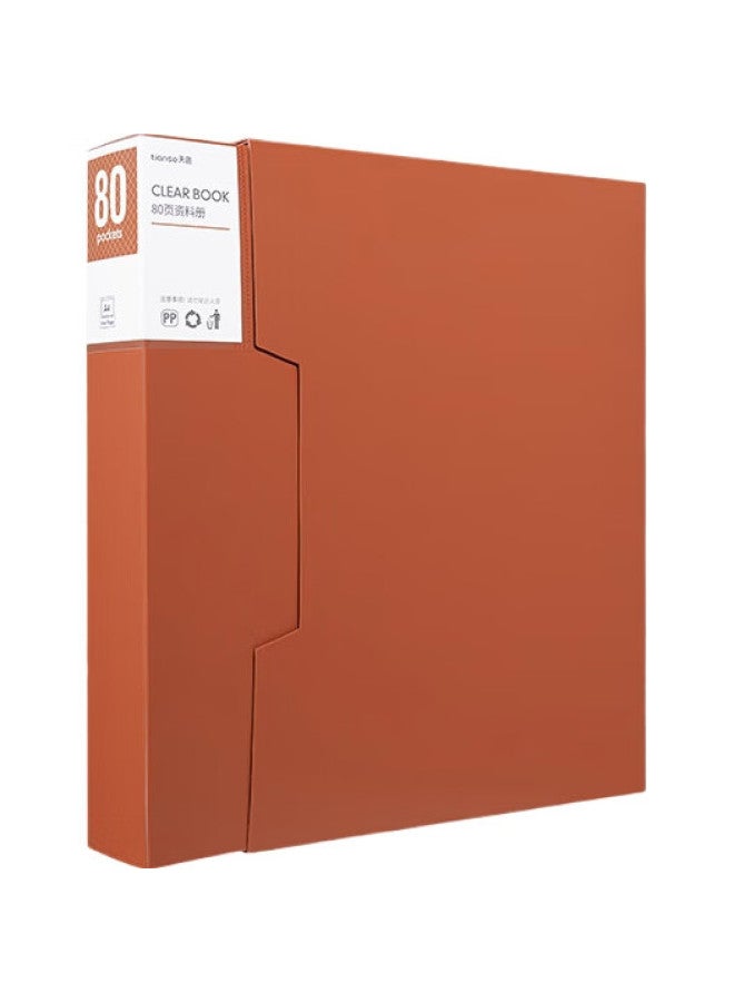 Tianse A4/80-Page Large Capacity Document Folder With Insert Pages, Thickened With Cover, Loose-Leaf Organizer, File Box, Exam Paper Storage Loose-Leaf Folder, Ts-20008, Coral Orange - Image 3