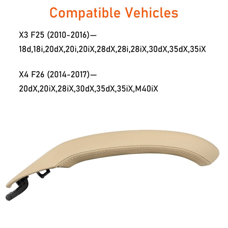 Jaronx Jaronx Compatible with BMW X3/X4 Door Handle Outer Cover, Right Side Passenger Leather Door Handle Outer Cover Replacement Compatible with BMW X3 F25 2010-2016, X4 F26 2014-2017  - Image 3