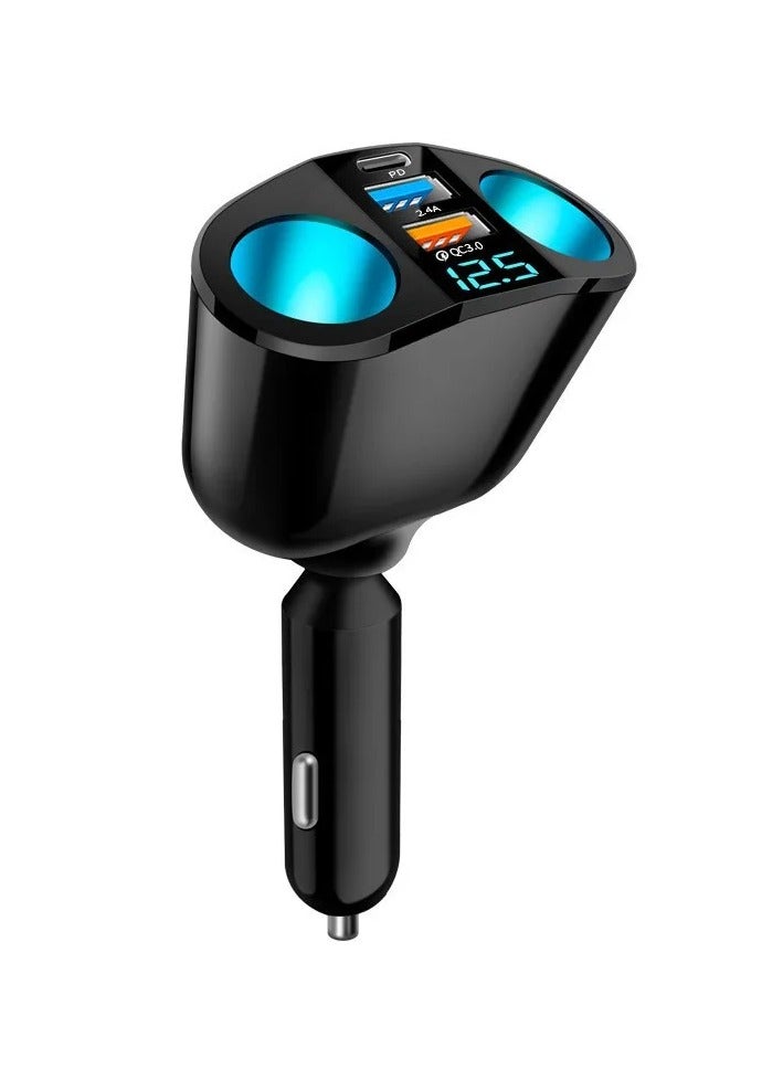AROAQ Dual-head Cigarette Lighter USB, Car Charger With Dual USB Qc 3.0 Cigarette Lighter With Voltage Display, Ultra-fast Charging Car Cigarette Lighter Plug, ( PD-QC3.0-2.4A dual A) - Image 1