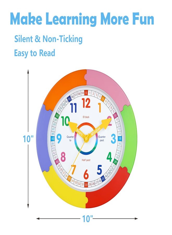 Yoiolclc Wall Clock for Kids Learning to Tell Time Silent Teaching Time Clock for Kids Room Classroom Bedroom School(10 Inch) - Image 2