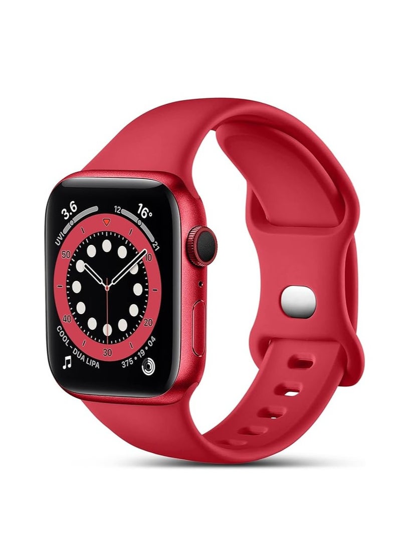 Generic - Strap Silicone Band For Apple Watch 49mm / 45mm / 44mm / 42mm Series 1/2/3/4/5/6/7/8/SE Replacement Strap Wristband Bracelet Compatible with 49 mm / 45 mm/ 44 mm / 42 mm_Red - Image 1
