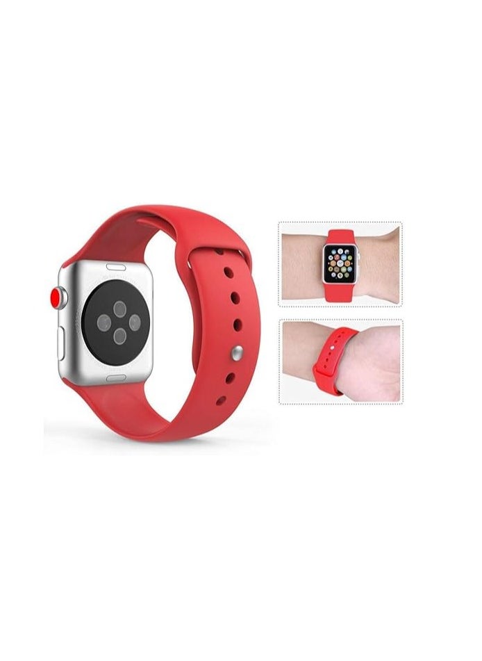 Generic - Strap Silicone Band For Apple Watch 49mm / 45mm / 44mm / 42mm Series 1/2/3/4/5/6/7/8/SE Replacement Strap Wristband Bracelet Compatible with 49 mm / 45 mm/ 44 mm / 42 mm_Red - Image 1