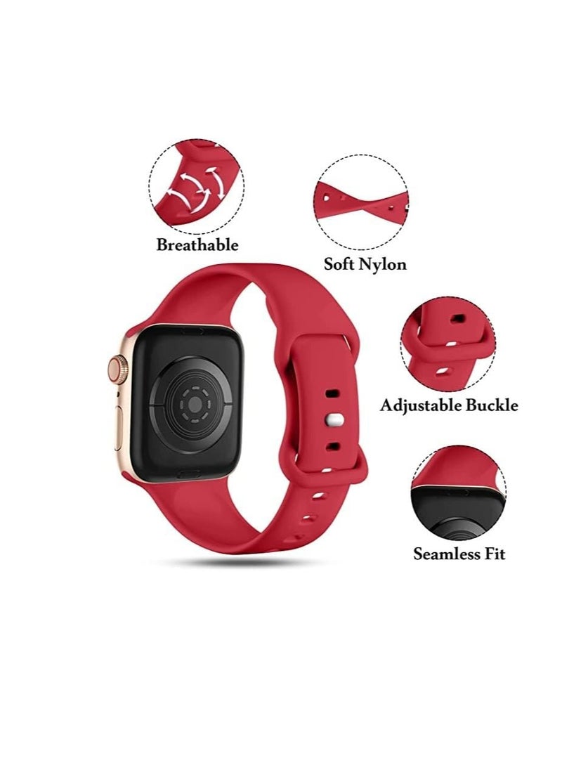 Generic - Strap Silicone Band For Apple Watch 49mm / 45mm / 44mm / 42mm Series 1/2/3/4/5/6/7/8/SE Replacement Strap Wristband Bracelet Compatible with 49 mm / 45 mm/ 44 mm / 42 mm_Red - Image 1