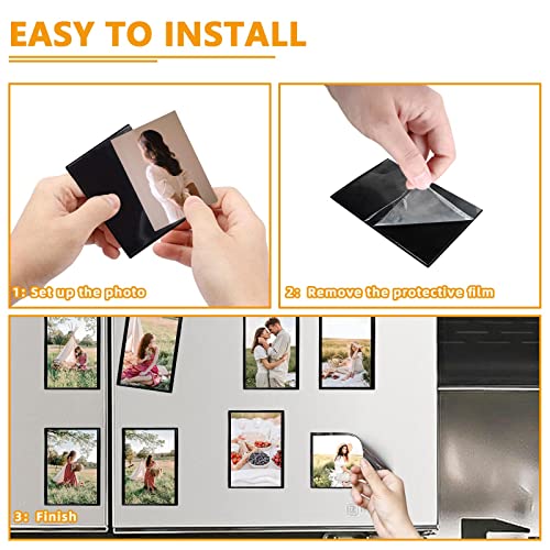 Mingting Magnetic Picture Frame, Holds 2.5X3.5 Inches Pictures, Reusable Black Magnet Fridge Photo Sleeves for Refrigerator - Image 5