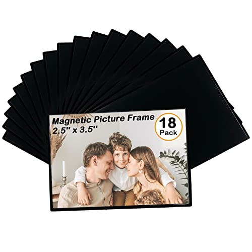 Mingting Magnetic Picture Frame, Holds 2.5X3.5 Inches Pictures, Reusable Black Magnet Fridge Photo Sleeves for Refrigerator - Image 1