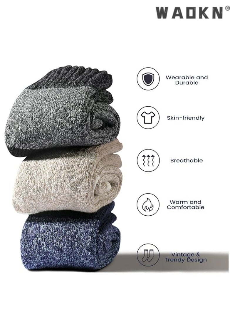 WAOKN Fashion Warm Women's Wool Socks, Soft Warm Comfortable Casual Mid-Tube Winter Socks, Thick Warm Winter Vintage Knitted Women's Thermal Socks (3 Pairs) - Multicolor A  - Image 3