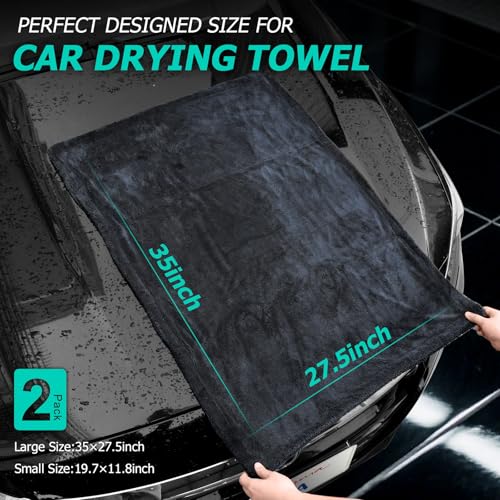 R RUCKERCO Microfiber Towels For Cars 2-Pack Car Drying Towel 1300 Gsm Ultra-Large Soft Microfiber 35" x 27.5" & 19.7" x 11.8" Towels Are Great For Car And Home Cleanups No Streaks, Scratches Or Water Spots - Image 2