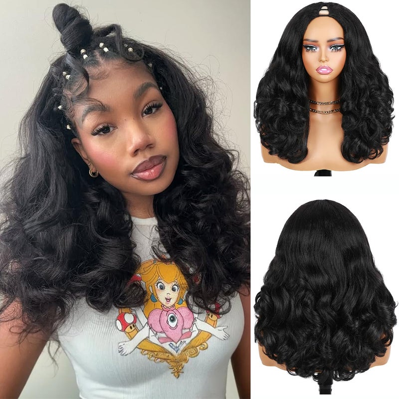 Quantum Love V Part Yaki Curly Wigs for Black Women Afro Curly V Part Synthetic Wig 16Inch Natural Black No Leave Out Clip in Half Wig - Image 2
