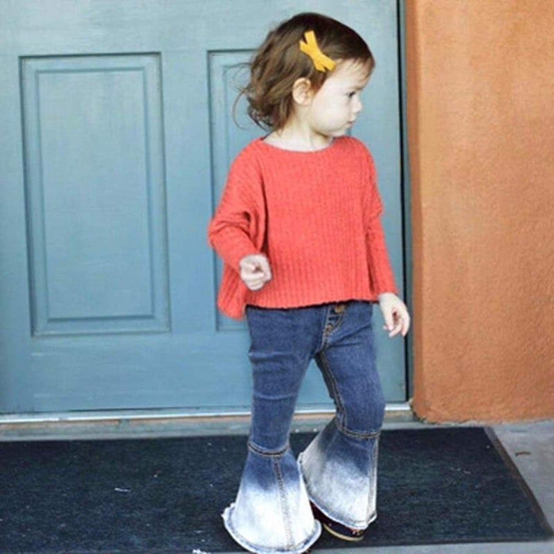 MODNTOGA Store Baby Girls Denim Bell Bottom Jeans Vintage Toddler Kid Flare Pants Jeans Western Little Cowgirl Outfit Hippie Pants - Image 1