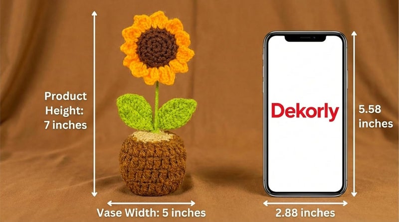 Dekorly Handmade Crochet Sunflower Plant with Pot Artificial Flower Decor for Home Office Desk Table Shelf Gifting-6 Inches(Crochet Sunflower – Natural Crochet Pot) - Image 3