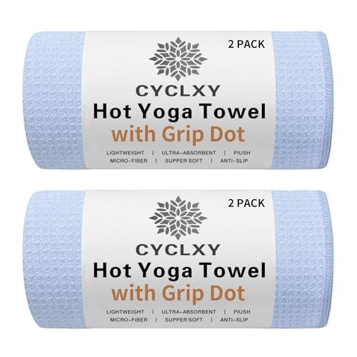CYCLXY 2 Pack Hot Yoga Towel with Grip DotStickyfiber Yoga Mat Towels Non Slip for Hot YogaAbsorbent Microfiber Sweat AntiSlip CoverBikramPilatesExercise - Image 1
