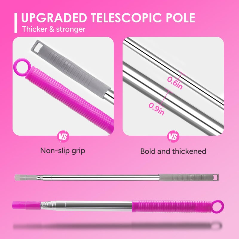 ThinkLearn Microfiber Dusters for Cleaning,14PCS Feather Dusters with Extension Pole,Bendable Washable and Extendable Duster for High Ceilings, Fans and Blinds House Cleaning Kit Pink Gift for Women - Image 2