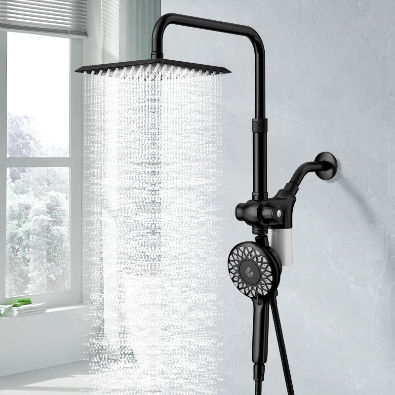 SINGSUO رأس دش مطر مصفّى SINGSUO مع مجموعة رش يدوي ضغط عالٍ رأس دش مزدوج مع فلتر للمياه العسرة مجموعة رأس ودليل دش Magnetix الحديثة بار رفع قابل للتعديل أسود