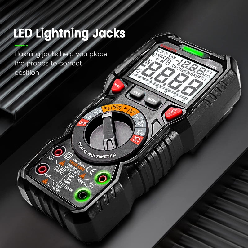 KAIWEETS HT118A Digital Multimeter Professional, T-RMS Autoranging Multitester 6000 Counts Measures AC/DC Current, Voltage, Continuity, Capacitance, NCV, Resistance, Duty, Diodes, Live, LED Jacks - Image 2