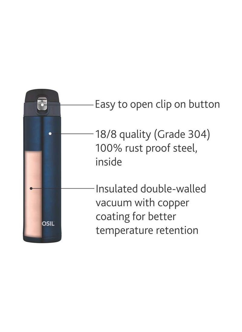 BOROSIL Borosil Hydra Nova 500 ml Stainless Steel Water Bottle | Double Wall Vacuum Insulated Flask | 16 Hours Hot and 18 Hours Cold | Bottle for Office, Gym, School, College | 1 Year Warranty, Blue  - Image 2
