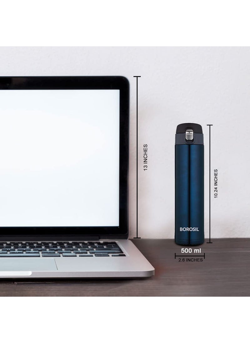 BOROSIL Borosil Hydra Nova 500 ml Stainless Steel Water Bottle | Double Wall Vacuum Insulated Flask | 16 Hours Hot and 18 Hours Cold | Bottle for Office, Gym, School, College | 1 Year Warranty, Blue  - Image 4