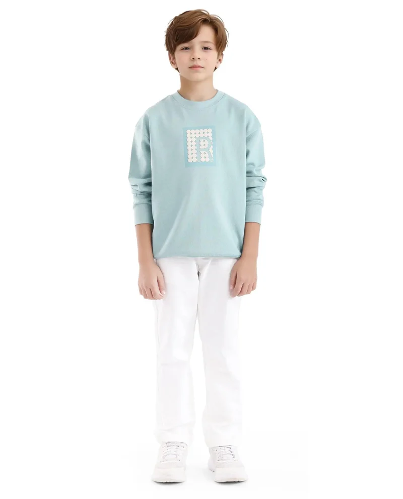 رير ونز Rare Ones Kids Poks Pastel Turq Cotton Full Sleeve HD Print And Discharge Print Sweatshirt