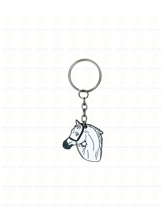 سلسلة مفاتيح معدنية من الفولاذ المقاوم للصدأ على شكل حصان عربي من أبو ظبي ثنائية الأبعاد، سلسلة مفاتيح بيضاء - Image 1