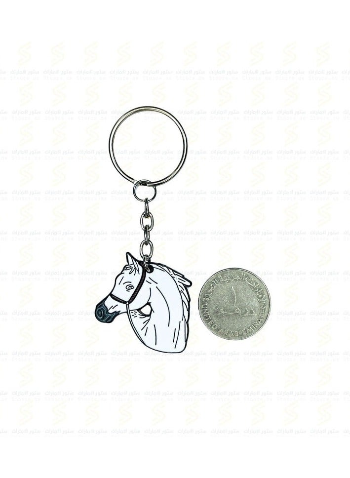 سلسلة مفاتيح معدنية من الفولاذ المقاوم للصدأ على شكل حصان عربي من أبو ظبي ثنائية الأبعاد، سلسلة مفاتيح بيضاء - Image 2