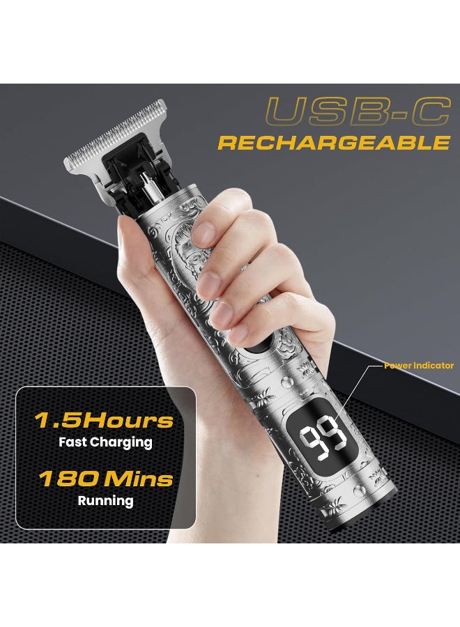 Fannas Hair Clippers for Men, Professional Hair Trimmer Barber Cordless Zero Gapped Hair Clippers with LCD Display, Mens Gifts Beard Trimmer T Liners Shavers Edgers Clipper for Hair Cutting - Silver - Image 5