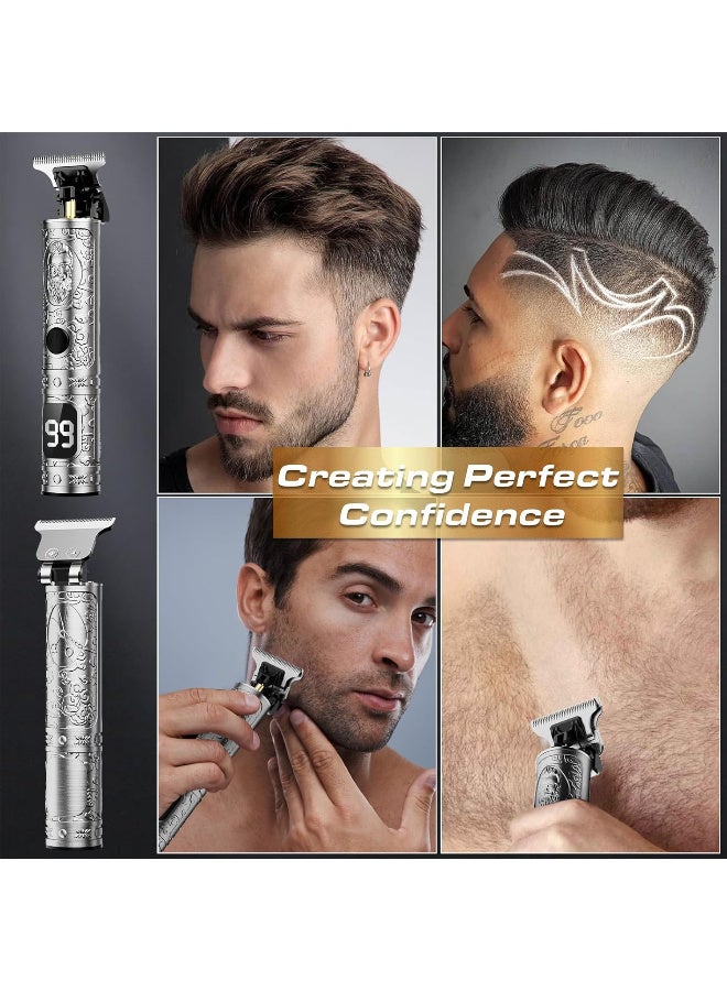 Fannas Hair Clippers for Men, Professional Hair Trimmer Barber Cordless Zero Gapped Hair Clippers with LCD Display, Mens Gifts Beard Trimmer T Liners Shavers Edgers Clipper for Hair Cutting - Silver - Image 2