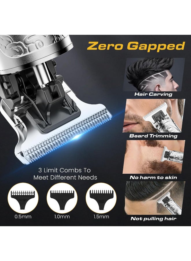 Fannas Hair Clippers for Men, Professional Hair Trimmer Barber Cordless Zero Gapped Hair Clippers with LCD Display, Mens Gifts Beard Trimmer T Liners Shavers Edgers Clipper for Hair Cutting - Silver - Image 3