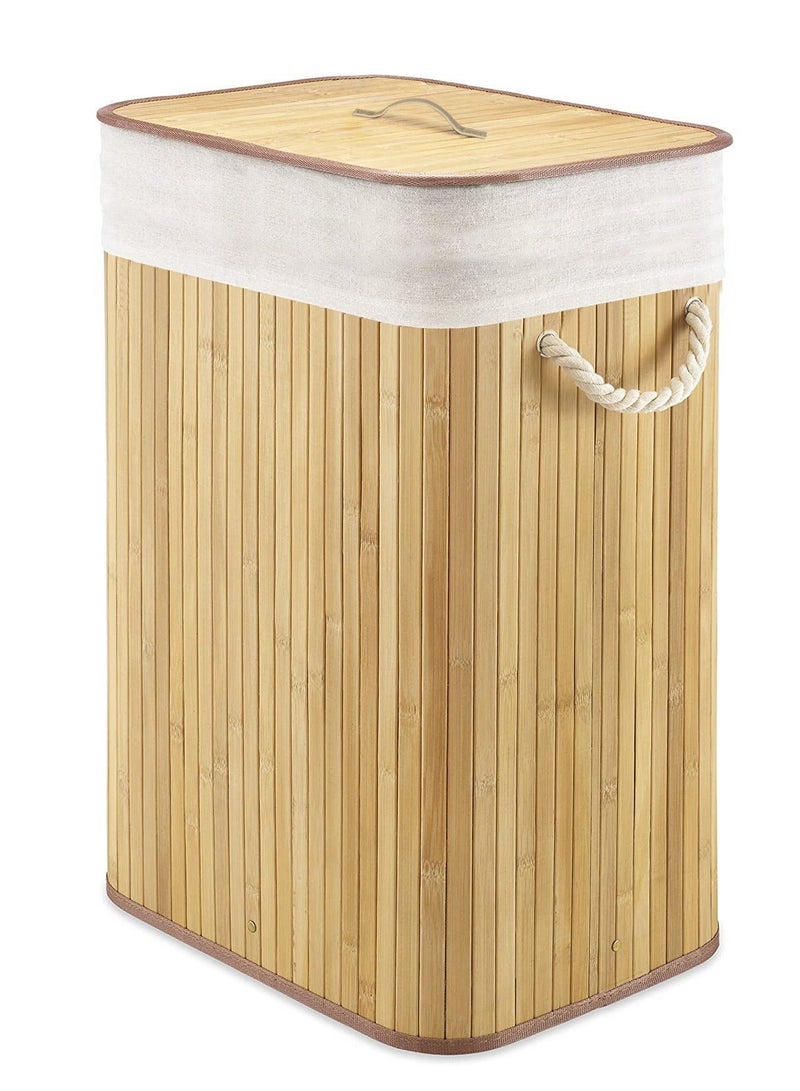 MIXDE Foldable Laundry Hamper with Lid, Bamboo Laundry Basket, Rectangular Storage Hamper with Handles, for Laundry Room, Bedroom - Image 1