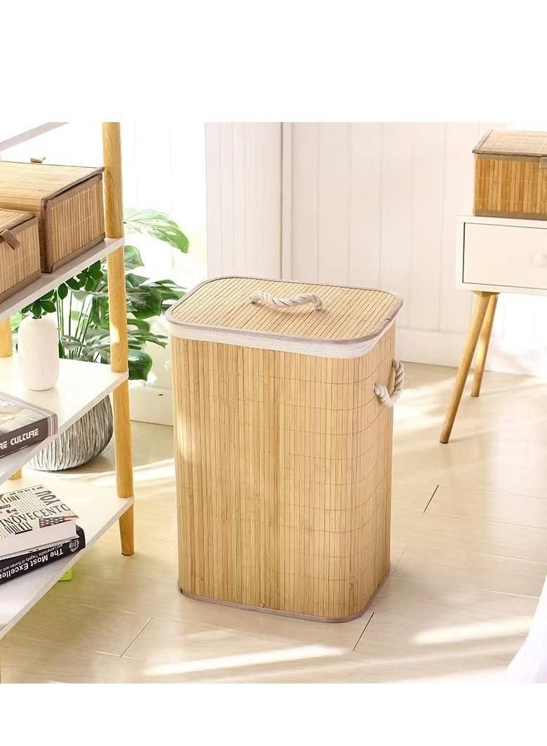 MIXDE Foldable Laundry Hamper with Lid, Bamboo Laundry Basket, Rectangular Storage Hamper with Handles, for Laundry Room, Bedroom - Image 2