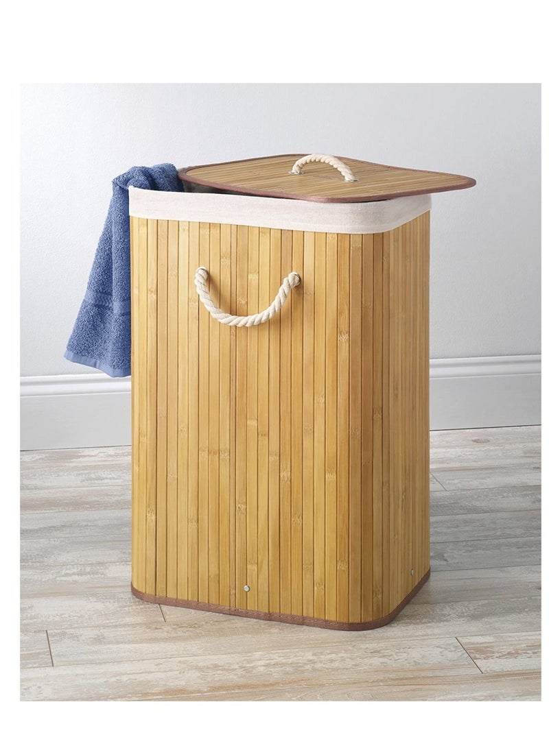 MIXDE Foldable Laundry Hamper with Lid, Bamboo Laundry Basket, Rectangular Storage Hamper with Handles, for Laundry Room, Bedroom - Image 3