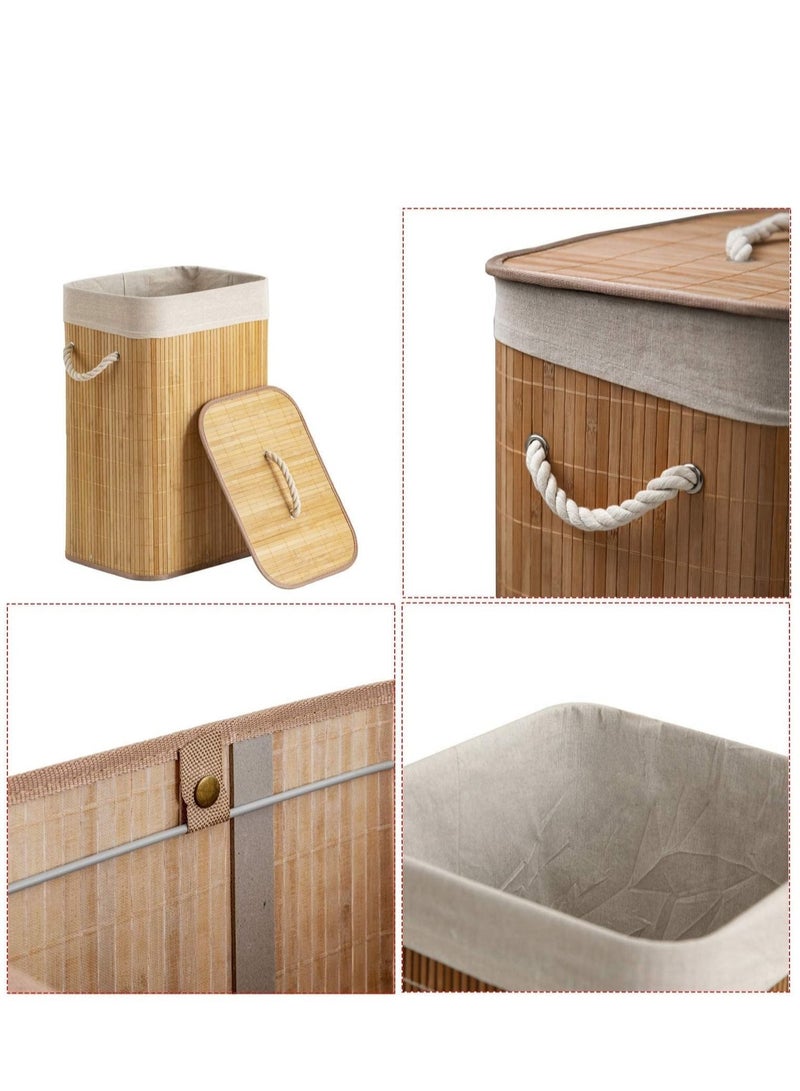 MIXDE Foldable Laundry Hamper with Lid, Bamboo Laundry Basket, Rectangular Storage Hamper with Handles, for Laundry Room, Bedroom - Image 5