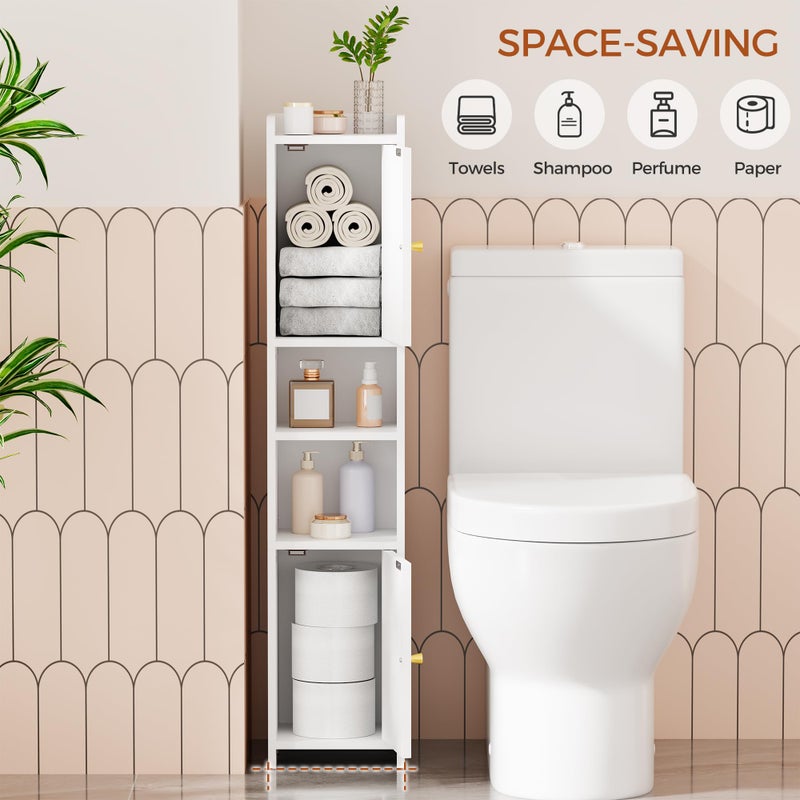 ANWBROAD Slim Bathroom Storage Cabinet Corner Narrow Cabinet with 2 Doors and Adjustable Shelf Freestanding Small Bathroom Organizers and Storage for Small Spaces, Kitchen, Living Room White USBC011W - Image 2
