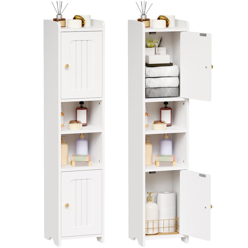 ANWBROAD Slim Bathroom Storage Cabinet Corner Narrow Cabinet with 2 Doors and Adjustable Shelf Freestanding Small Bathroom Organizers and Storage for Small Spaces, Kitchen, Living Room White USBC011W - Image 1