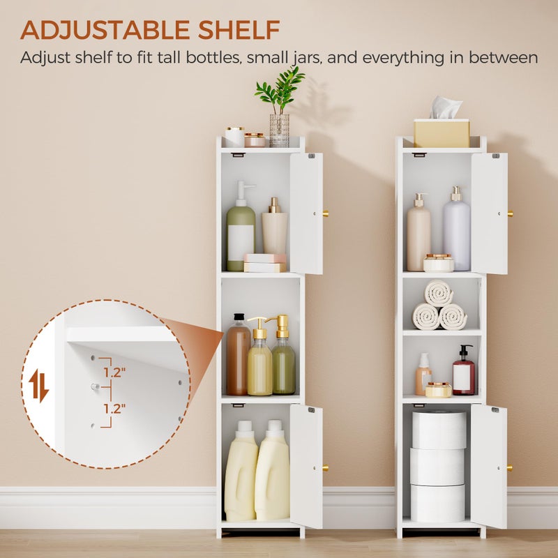 ANWBROAD Slim Bathroom Storage Cabinet Corner Narrow Cabinet with 2 Doors and Adjustable Shelf Freestanding Small Bathroom Organizers and Storage for Small Spaces, Kitchen, Living Room White USBC011W - Image 5