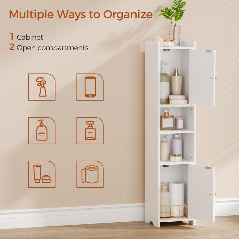 ANWBROAD Slim Bathroom Storage Cabinet Corner Narrow Cabinet with 2 Doors and Adjustable Shelf Freestanding Small Bathroom Organizers and Storage for Small Spaces, Kitchen, Living Room White USBC011W - Image 4