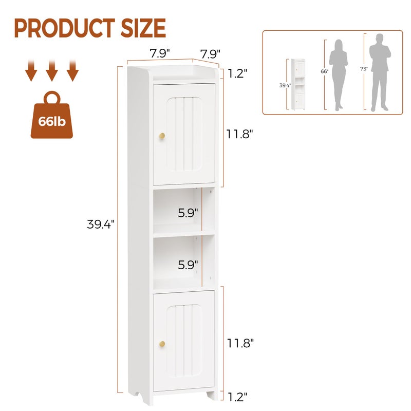 ANWBROAD Slim Bathroom Storage Cabinet Corner Narrow Cabinet with 2 Doors and Adjustable Shelf Freestanding Small Bathroom Organizers and Storage for Small Spaces, Kitchen, Living Room White USBC011W - Image 3
