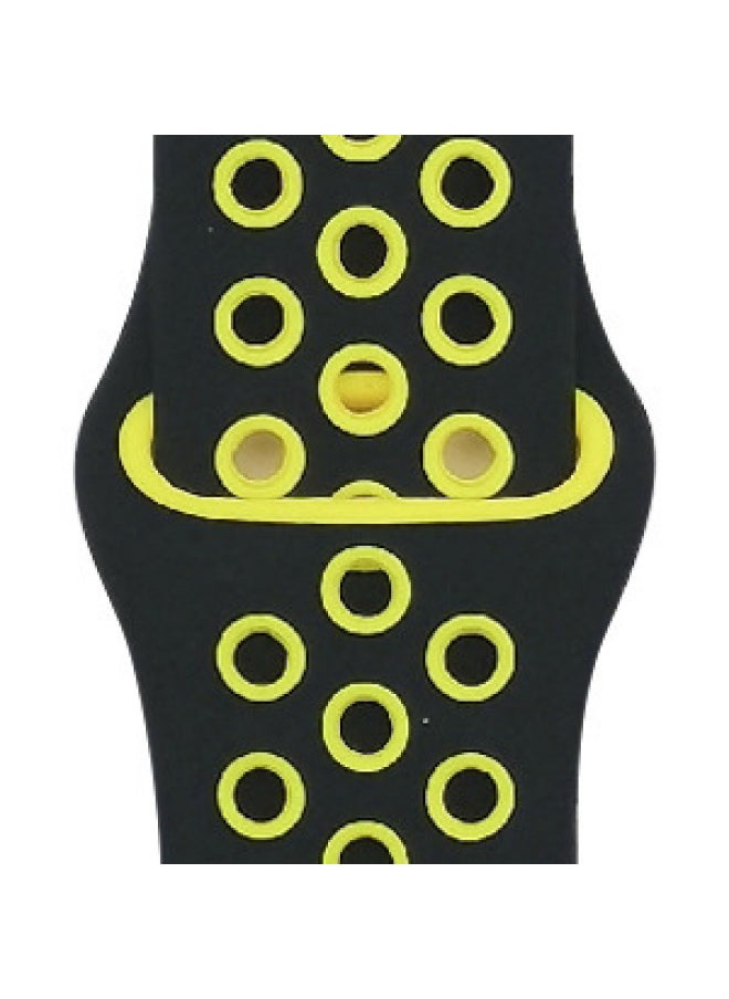 Generic - Suitable For Apple Two-color Silicone Nike Strap Nike Hole Apple Iwatch Breathable Sports Watch Strap-Color:33 Black + Dark Yellow-Specifications:42/44/45/49mm-S - Image 1