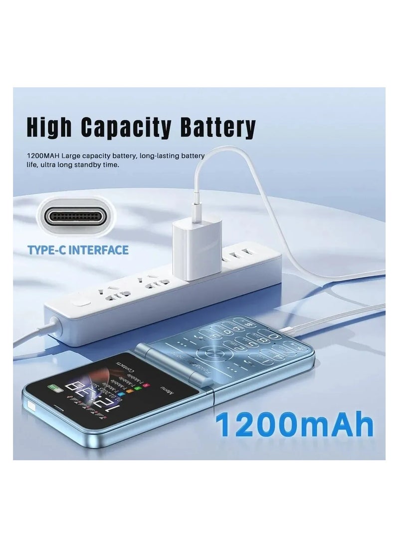 New 4 SIM Flip Mobile Phone, Unlocked 2G GSM Cell Phone with Call Recording, Speed Dial, Magic Voice, FM Radio, Torch Light, Type-C Charging, 180° Fold Design -Golden