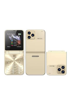Hope New 4 SIM Flip Mobile Phone, Unlocked 2G GSM Cell Phone with Call Recording, Speed Dial, Magic Voice, FM Radio, Torch Light, Type-C Charging, 180° Fold Design -Golden  - Image 1
