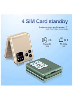 Hope New 4 SIM Flip Mobile Phone, Unlocked 2G GSM Cell Phone with Call Recording, Speed Dial, Magic Voice, FM Radio, Torch Light, Type-C Charging, 180° Fold Design -Golden  - Image 3