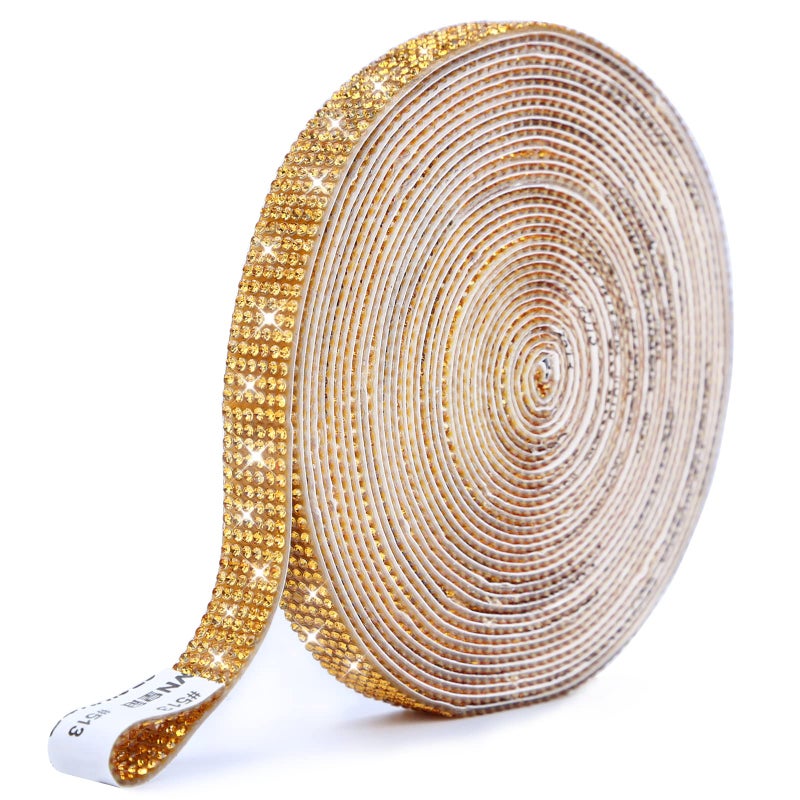 Self Adhesive Rhinestone StripsCrystal Rhinestone Diamond Ribbon Tape with 2mm Rhinestones Glittering for DIY Event PhoneCarWedding Decor Dark Goldenrod Width 051inch X 66 Yards