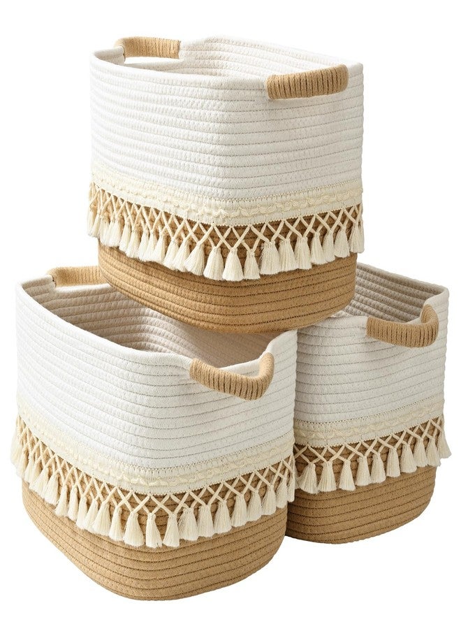 Degeyoyo 3 Pack Storage Basket for Shelves, Boho Cotton Rope Storage Bins with Heavy Tassel, Shelf Baskets Large Woven Baskets for Organizing, Cube Organizer Bins, Baby Laundry Basket for Clothes, Toys, Pets - Image 1