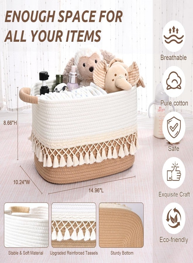 Degeyoyo 3 Pack Storage Basket for Shelves, Boho Cotton Rope Storage Bins with Heavy Tassel, Shelf Baskets Large Woven Baskets for Organizing, Cube Organizer Bins, Baby Laundry Basket for Clothes, Toys, Pets - Image 3