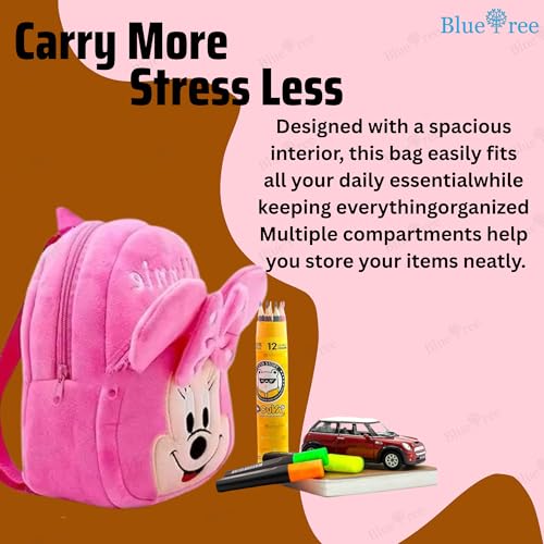 blue tree School Bag for Cute Kids for (1-6 Years), Preschool Soft Plush Pink Minnie Bag for toddlers, Mini Cartoon Backpack for Baby Boys and Girls - Image 4